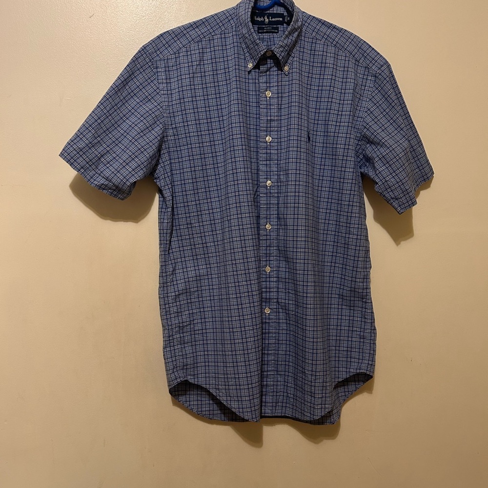 Ralph Lauren Men's Blake Blue Plaid Cotton Button-Down Shirt Sz S Vintage